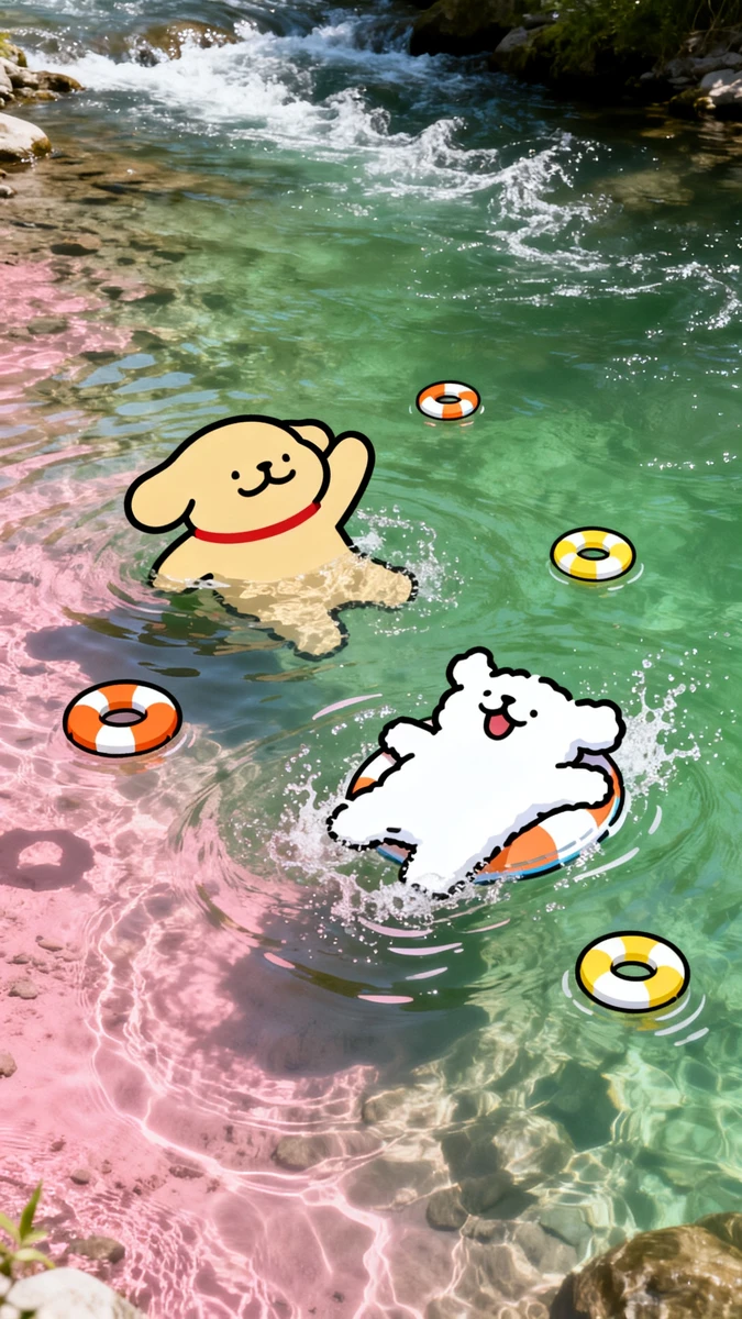 Puppies Swimming In River
