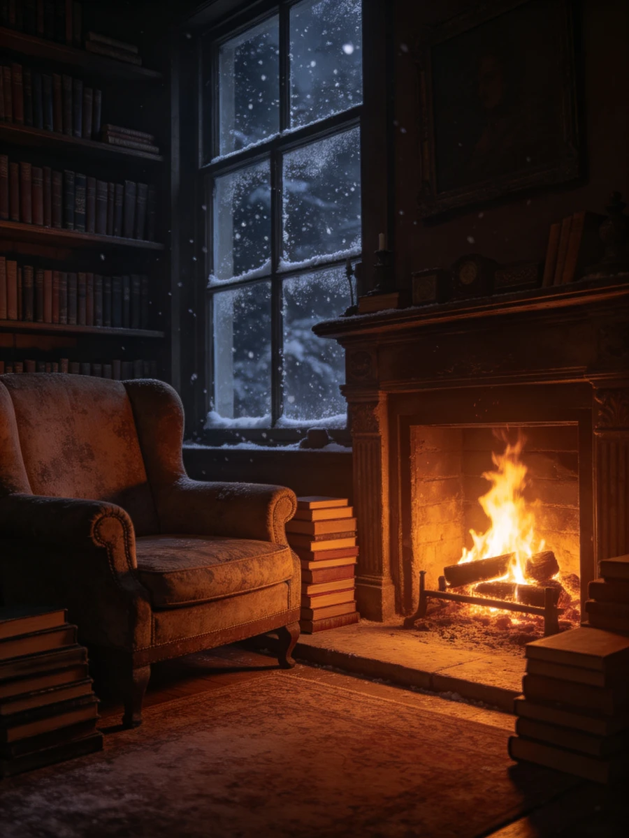 Cozy Fireplace Study