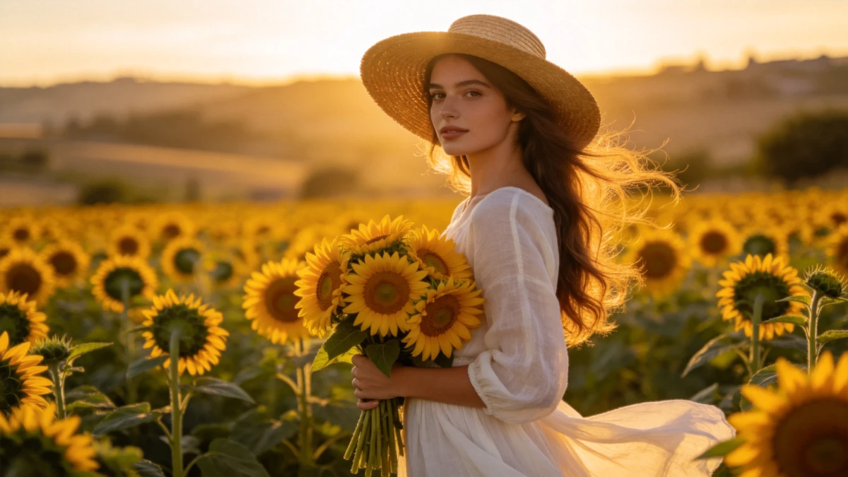 Woman In Sunflower Field