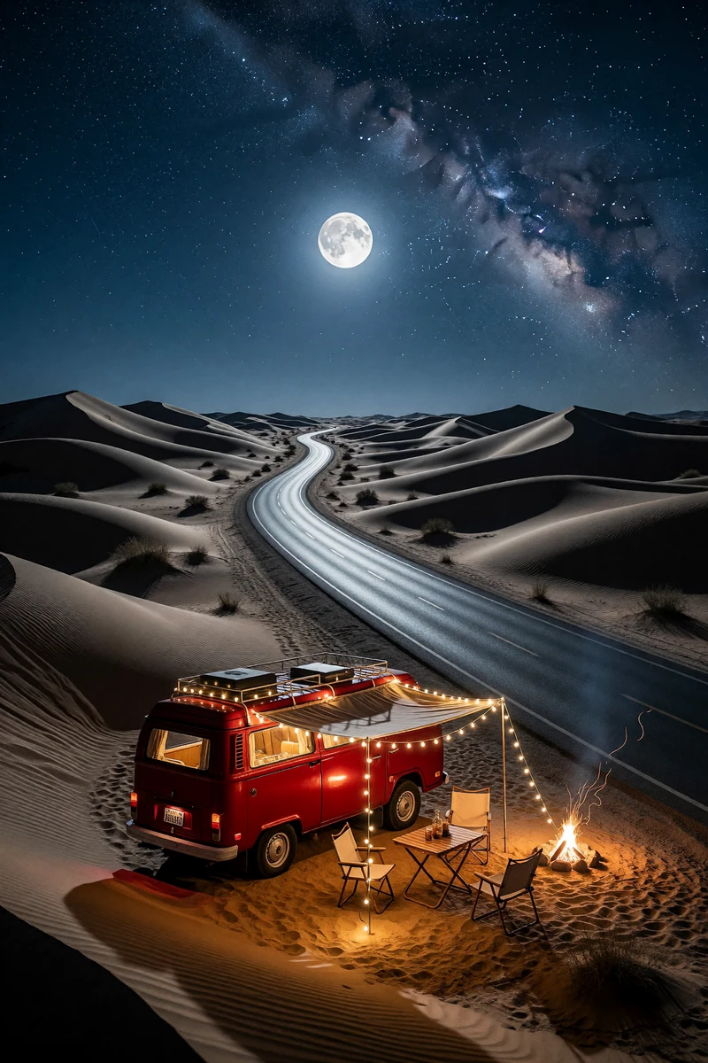 Moonlit Desert Camper