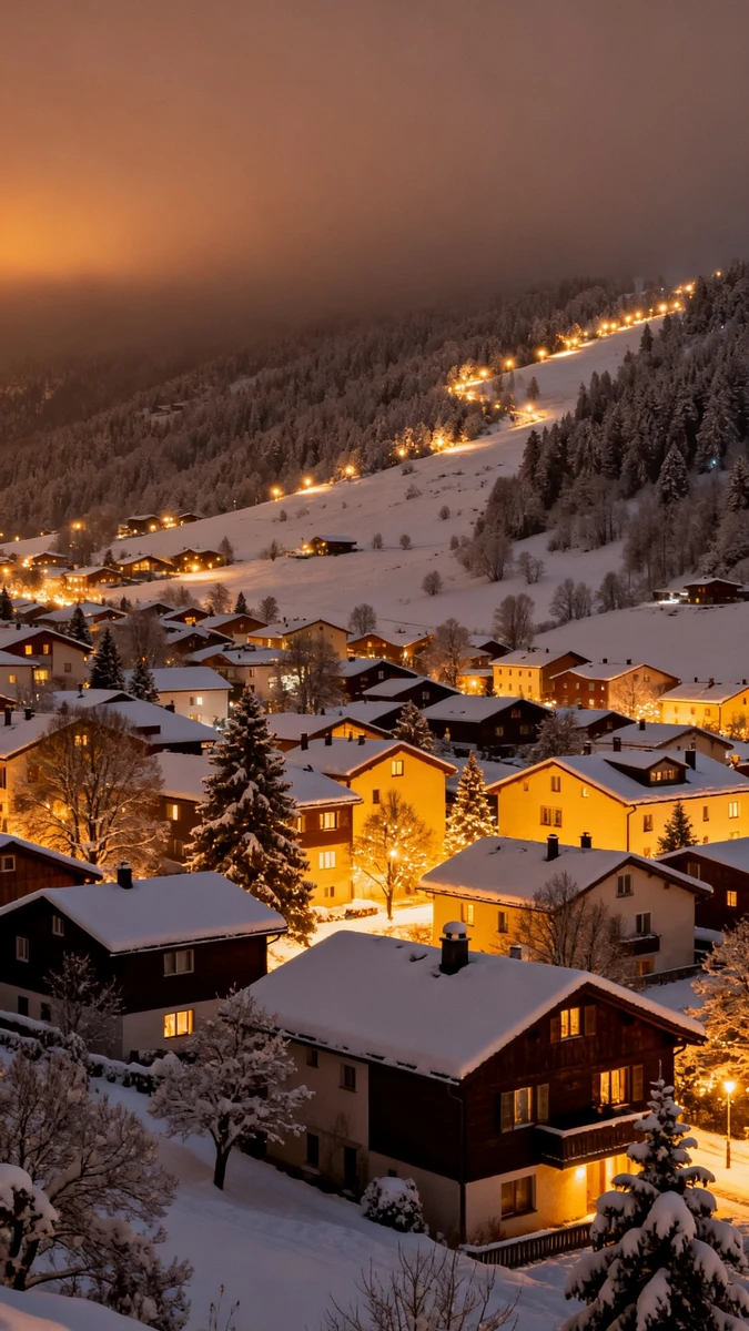 Snowy Night Town