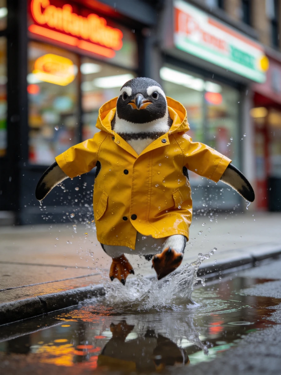 Penguin In Raincoat