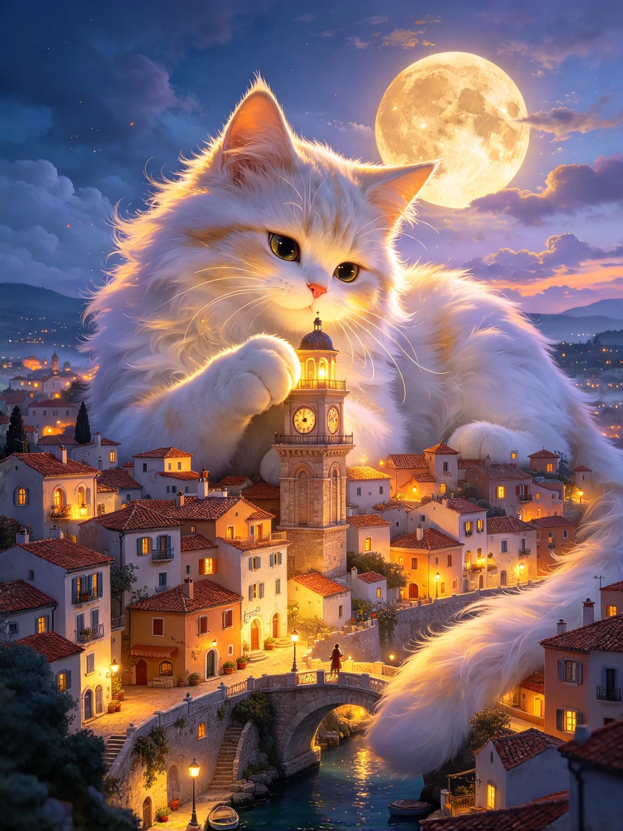 Giant Cat Over City