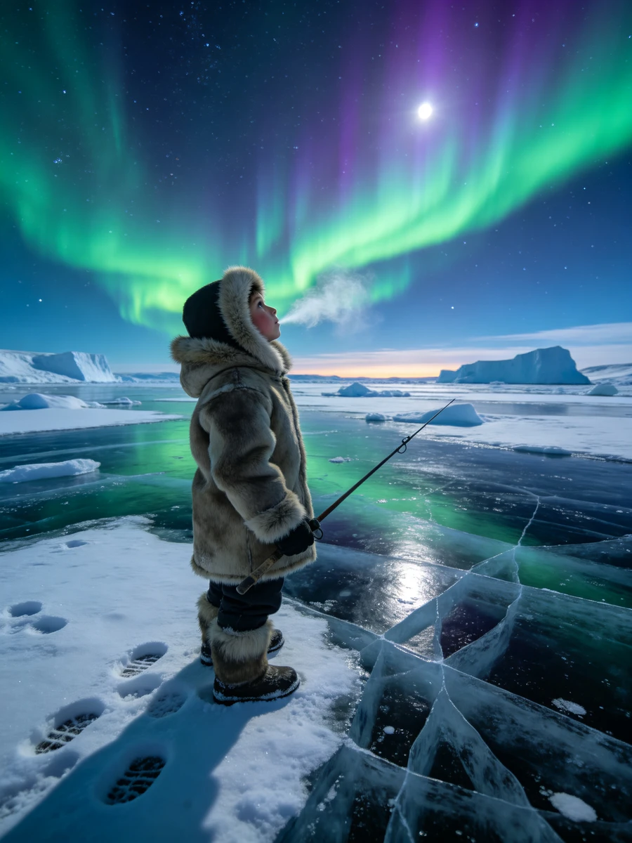 Boy Under Aurora