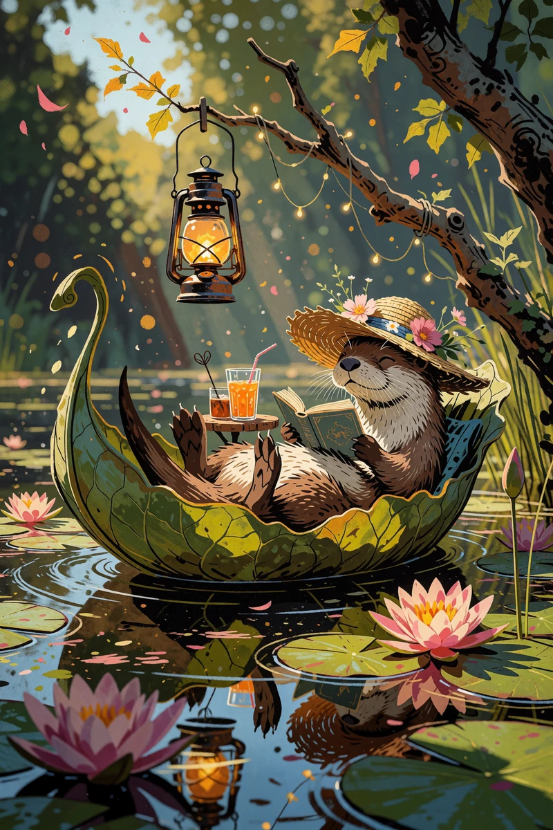 Otter In Leaf Boat