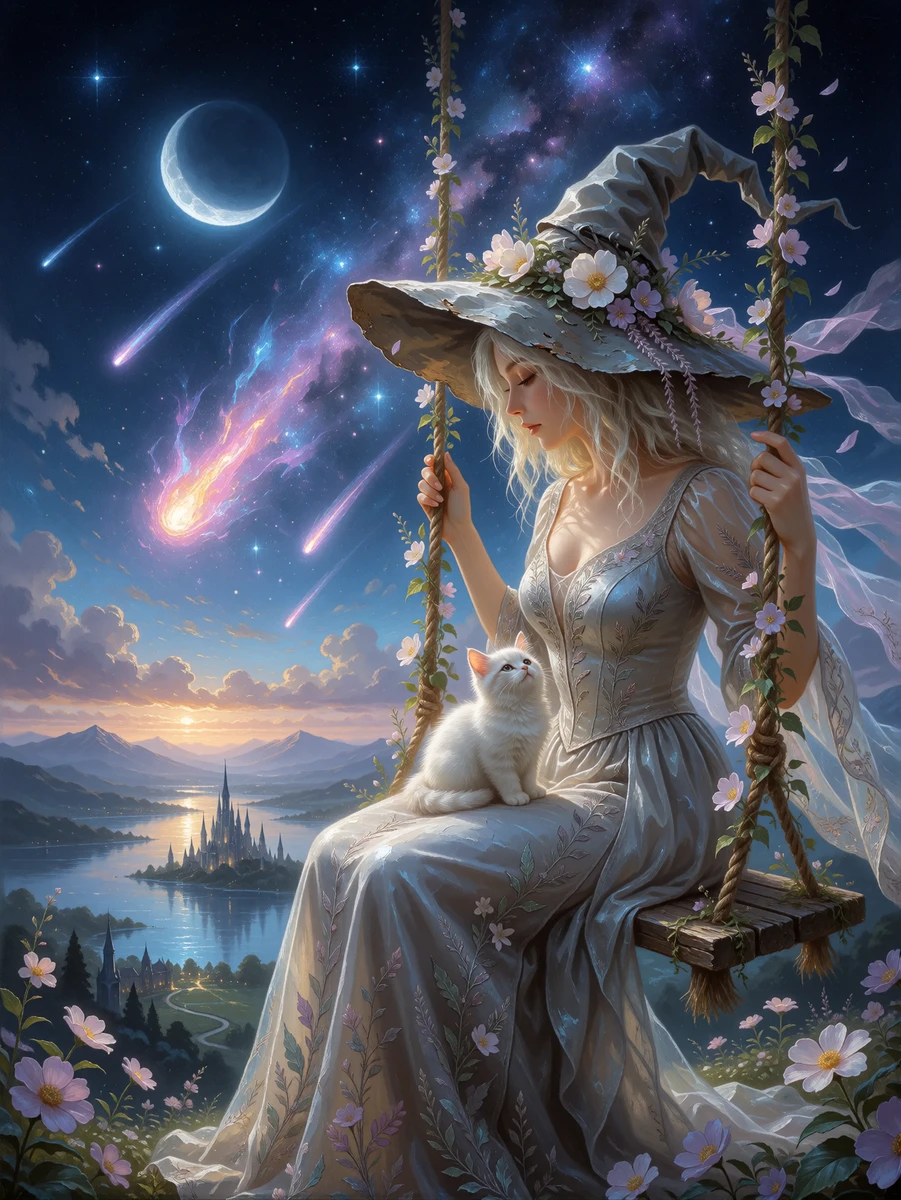 Starlit Witch And Kitten