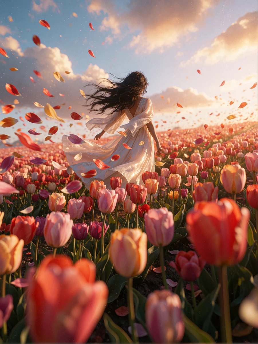Woman In Tulip Field