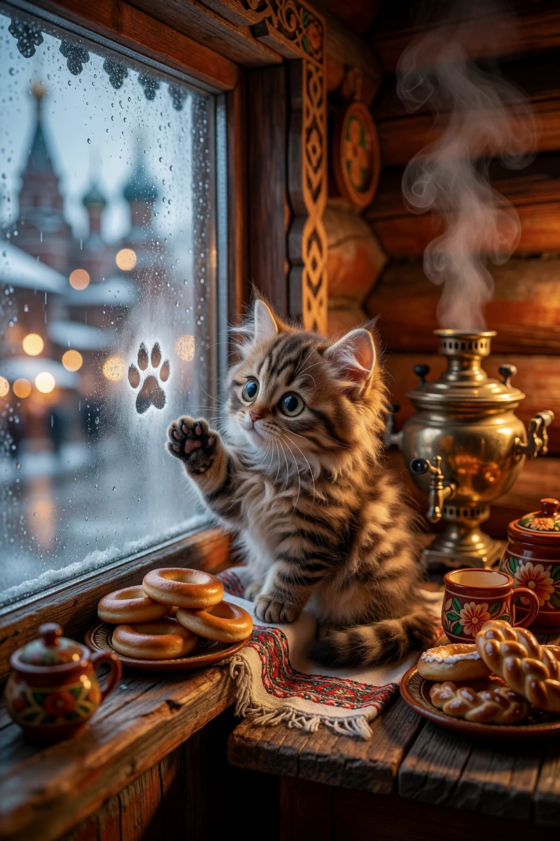 Kitten At Misty Window