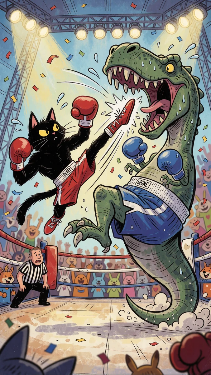 Cat Boxing T-Rex