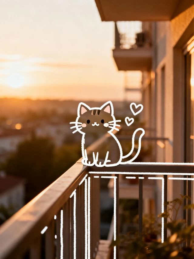 Doodle Cat At Sunset