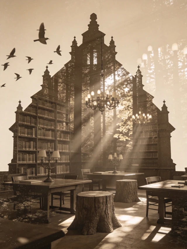 Surreal Library Double Exposure