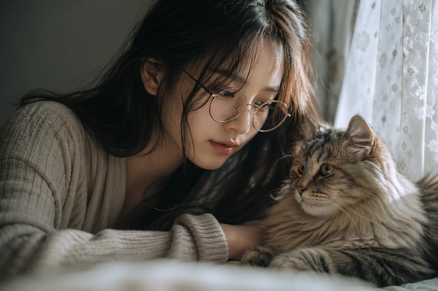 Woman And Cat Portrait