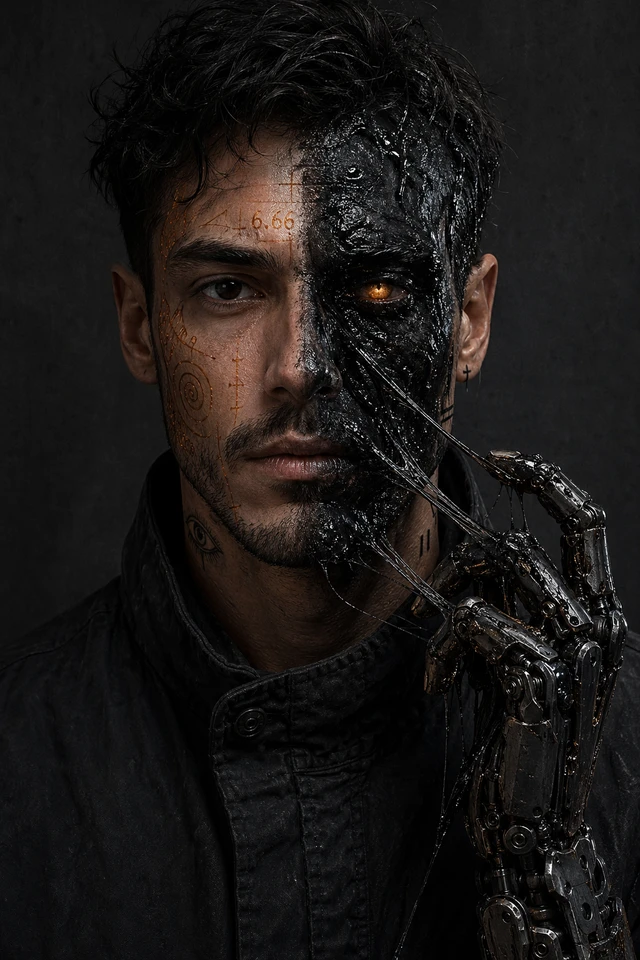 Split Cybernetic Portrait