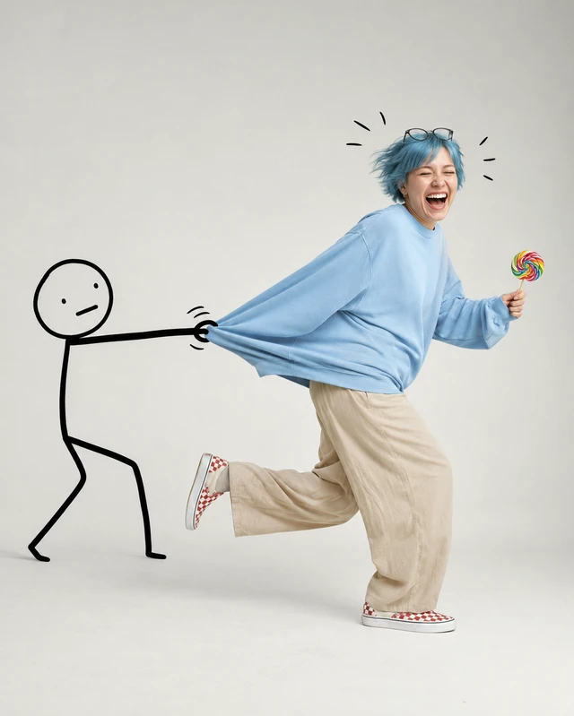 Doodle Pulling Woman
