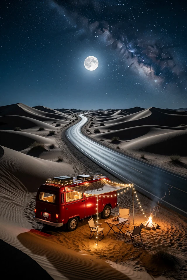 Moonlit Desert Camper