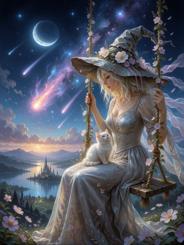 Starlit Witch And Kitten
