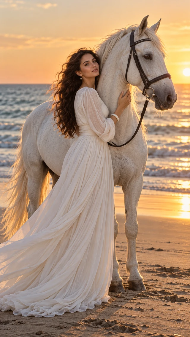 Woman Embracing White Horse